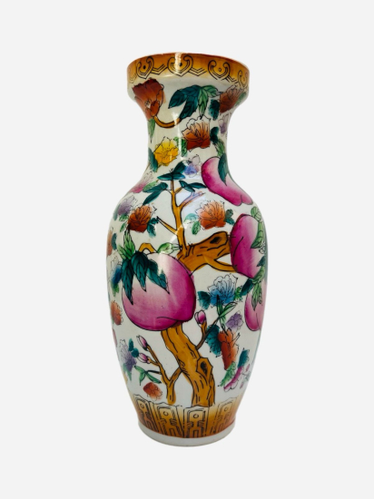 RENKLİ EL BOYAMASI DETAYLARLA BEZELİ ÇİN PORSELEN VAZO