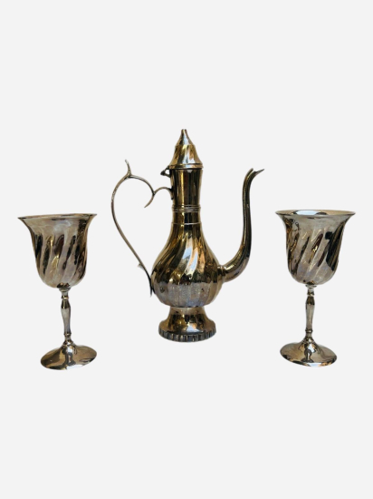 GÜMÜŞ KAPLAMA KADEHLER(2 ADET) VE POT