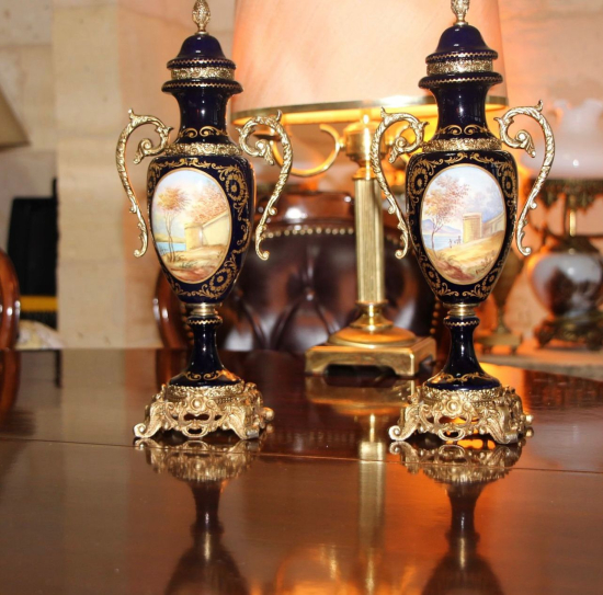 PORSELEN - BRONZ VAZO ÇİFTİ