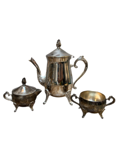 ÜÇ PARÇALI GÜMÜŞ KAPLAMA ÇAY TAKIMI