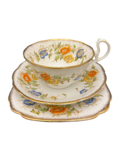 ROYAL ALBERT İNGİLİZ PORSELENİ, ÇİÇEK DEKORLU 3 PARÇA ÇAY TAKIMI