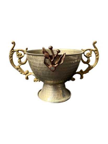 EL DÖVME BAKIR VE PİRİNÇ KULPLU DEKORATİF ŞEKERLİK / MEYVELİK