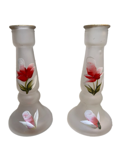 EL BOYAMASI ÇİÇEK DESENLİ CAM VAZO ÇİFTİ