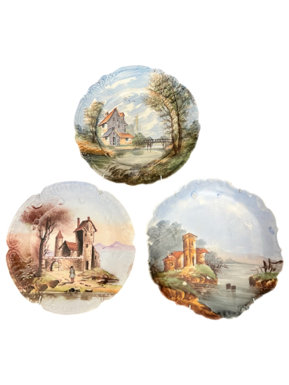 PEYZAJ SAHNELİ ÜÇLÜ PORSELEN TABAK GRUBU