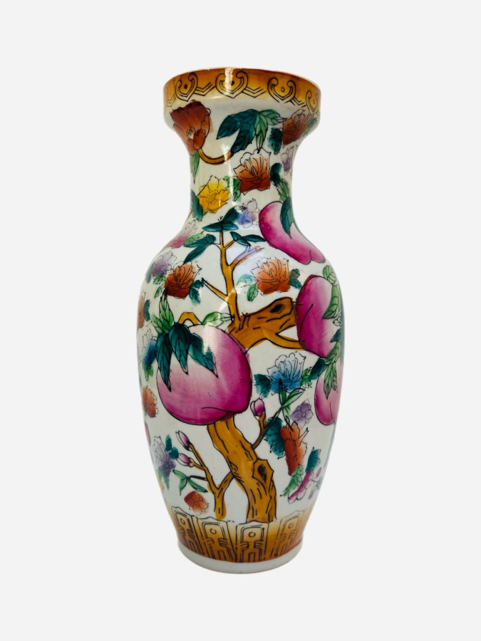 RENKLİ EL BOYAMASI DETAYLARLA BEZELİ ÇİN PORSELEN VAZO