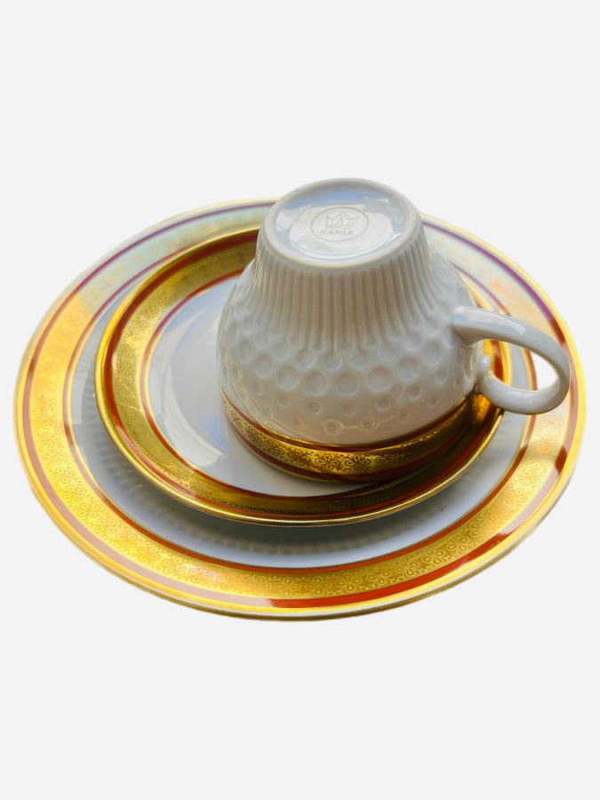 KAHLA MARKA ALTIN YALDIZ SÜSLEMELİ PORSELEN KAHVE FİNCAN TAKIMI (3 PARÇA)