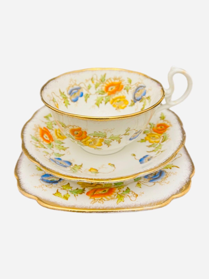 ROYAL ALBERT İNGİLİZ PORSELENİ, ÇİÇEK DEKORLU 3 PARÇA ÇAY TAKIMI