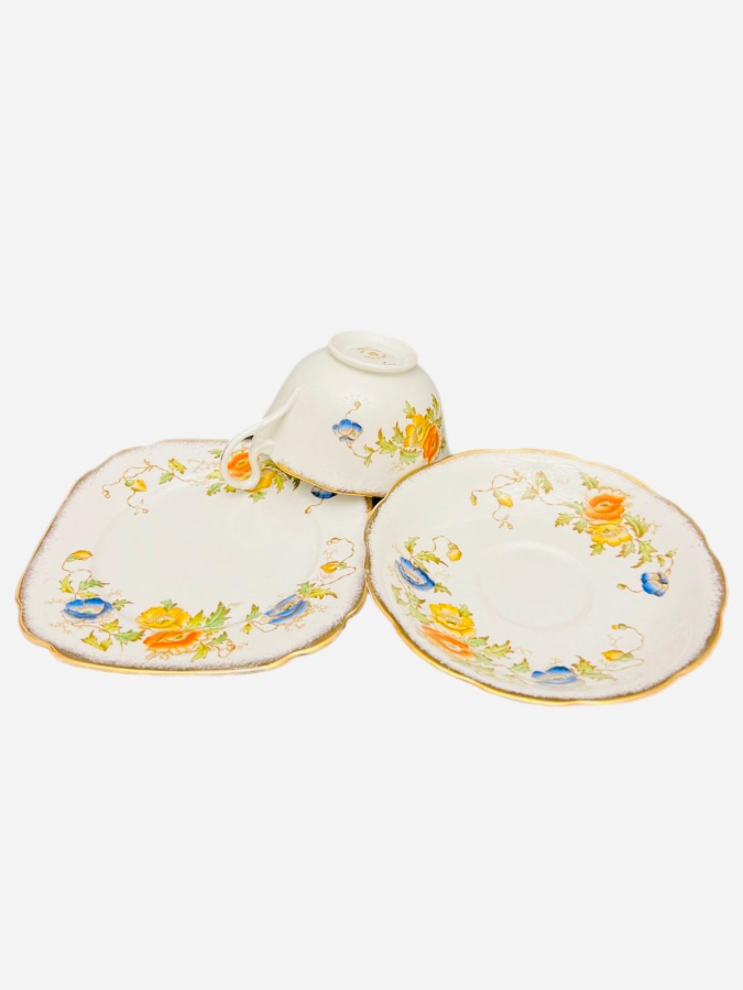 ROYAL ALBERT İNGİLİZ PORSELENİ, ÇİÇEK DEKORLU 3 PARÇA ÇAY TAKIMI