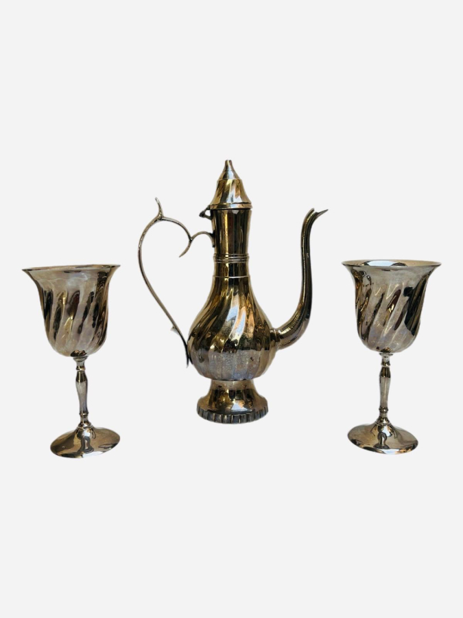 GÜMÜŞ KAPLAMA KADEHLER(2 ADET) VE POT