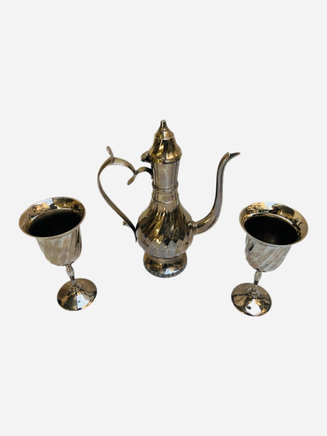 GÜMÜŞ KAPLAMA KADEHLER(2 ADET) VE POT