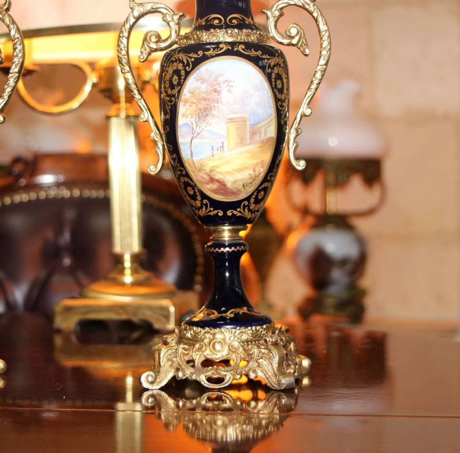 PORSELEN - BRONZ VAZO ÇİFTİ