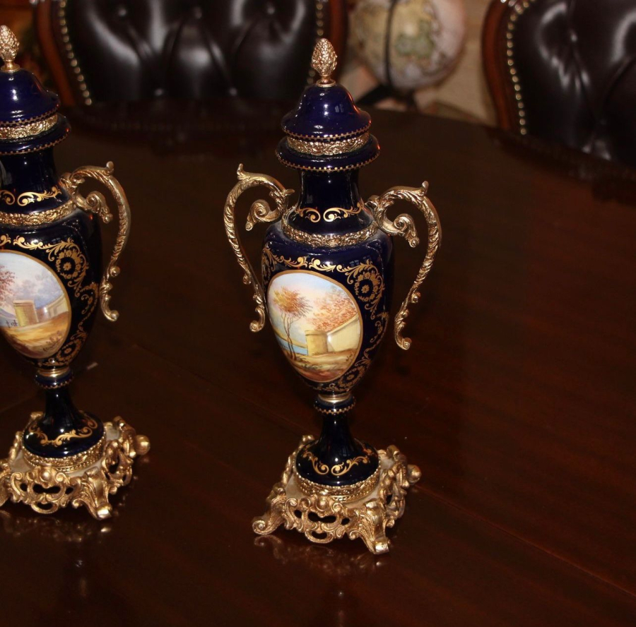 PORSELEN - BRONZ VAZO ÇİFTİ