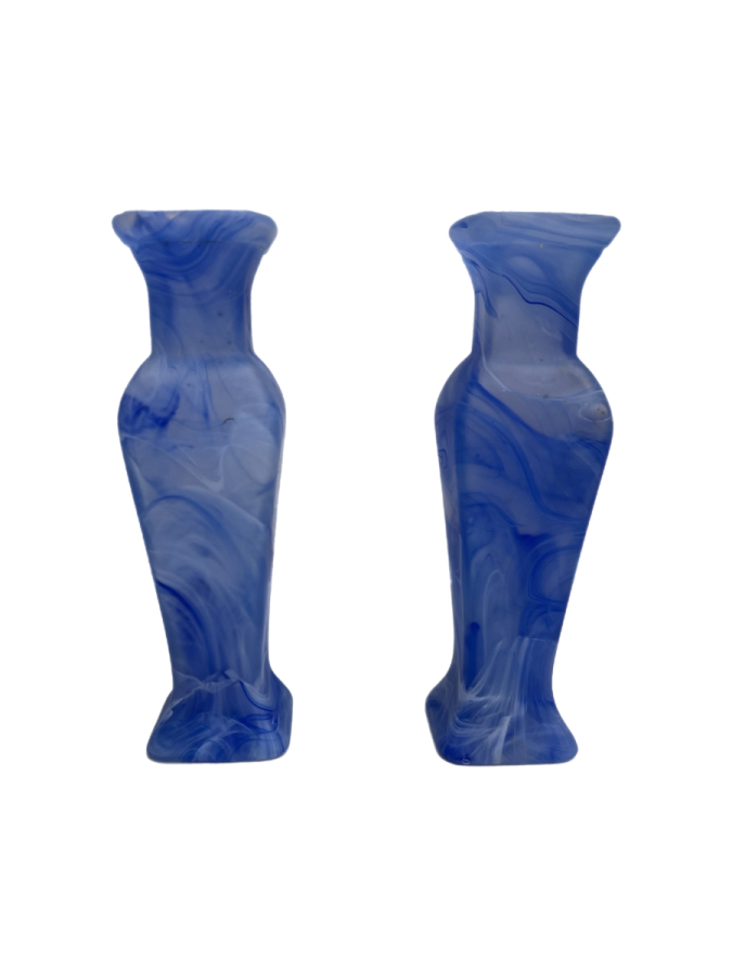 MERMER DESENLİ MAVİ CAM VAZO ÇİFTİ