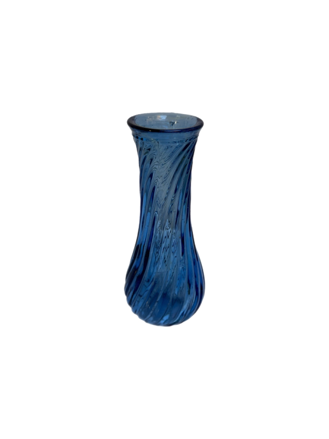 SPİRAL KABARTMA DESENLİ MAVİ CAM VAZO