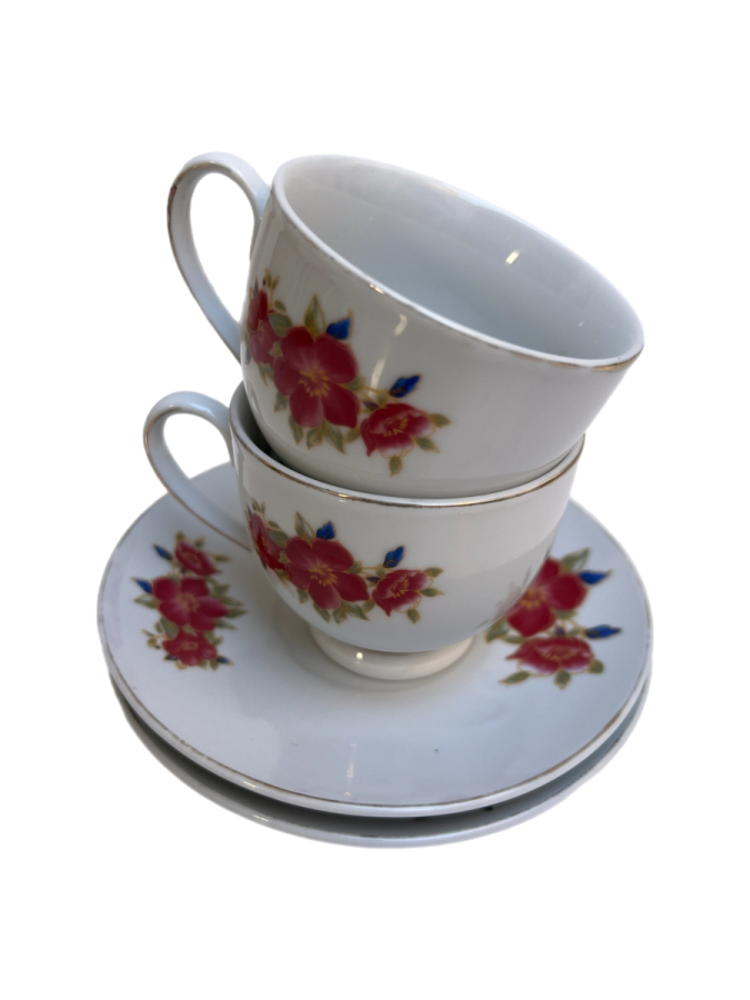 ÇİÇEK DESENLİ VE ALTIN YALDIZ DETAYLI PORSELEN KAHVE FİNCANI TAKIMI