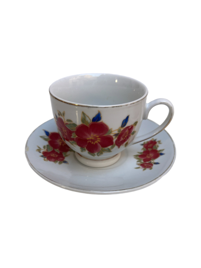 ÇİÇEK DESENLİ VE ALTIN YALDIZ DETAYLI PORSELEN KAHVE FİNCANI TAKIMI