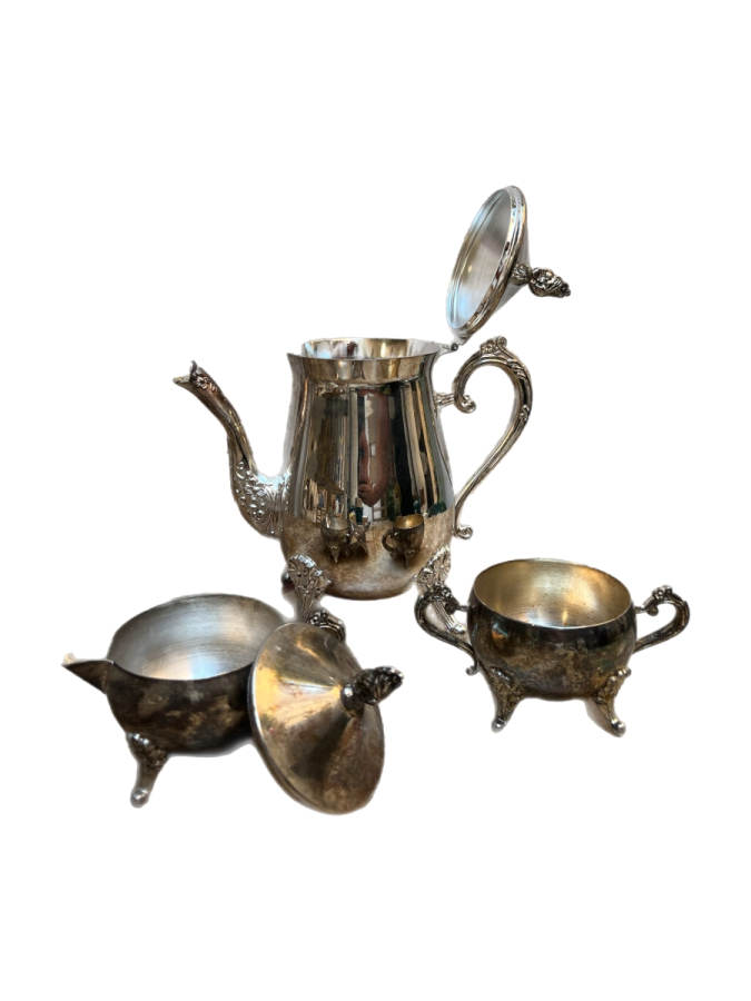 ÜÇ PARÇALI GÜMÜŞ KAPLAMA ÇAY TAKIMI