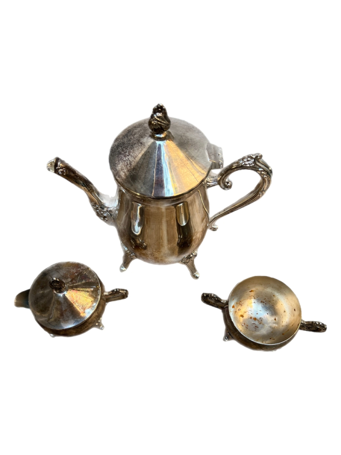 ÜÇ PARÇALI GÜMÜŞ KAPLAMA ÇAY TAKIMI