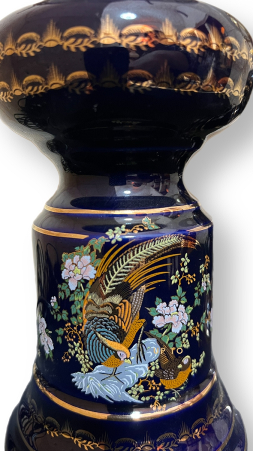 EL BOYAMASI KUŞ VE ÇİÇEK DESENLİ PORSELEN GÖVDELİ ELEKTRİKLİ ABAJUR ÇİFTİ