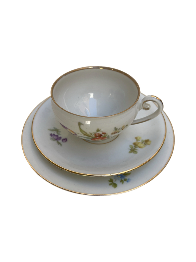 ÇEKOSLAVAKYA ÇİÇEK DEKORLU KAHVE TRİO(3 PARÇA)