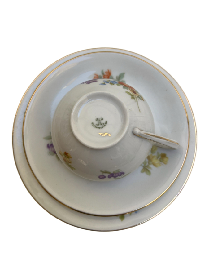 ÇEKOSLAVAKYA ÇİÇEK DEKORLU KAHVE TRİO(3 PARÇA)