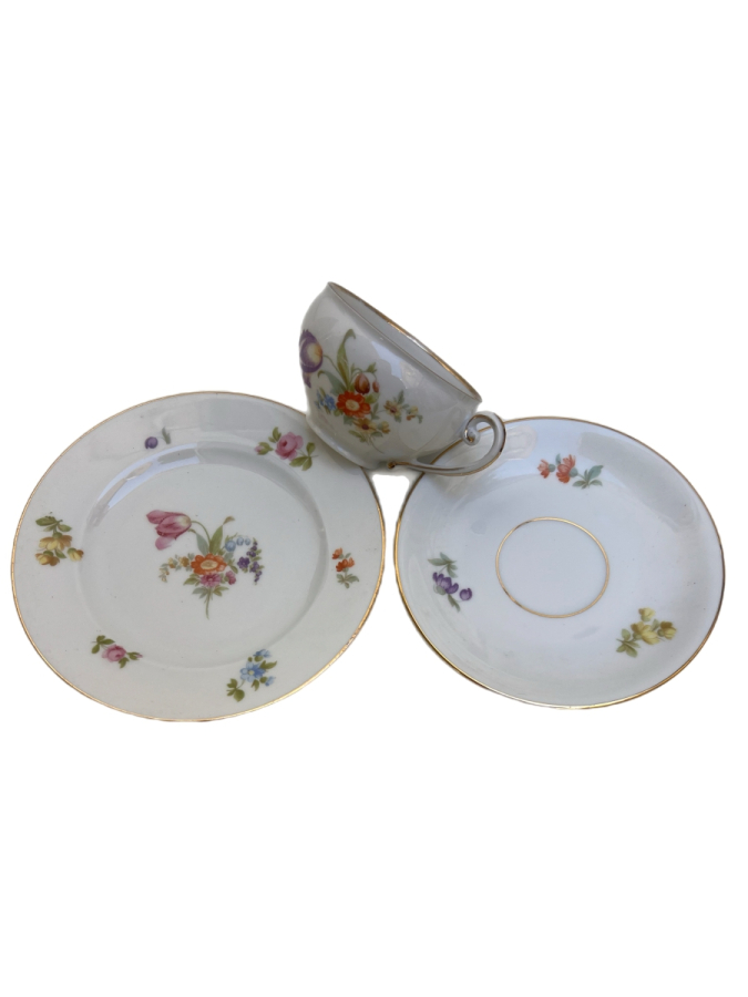 ÇEKOSLAVAKYA ÇİÇEK DEKORLU KAHVE TRİO(3 PARÇA)