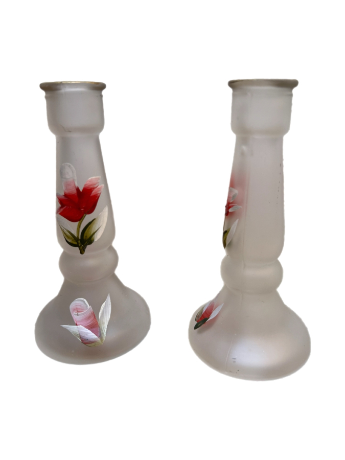 EL BOYAMASI ÇİÇEK DESENLİ CAM VAZO ÇİFTİ