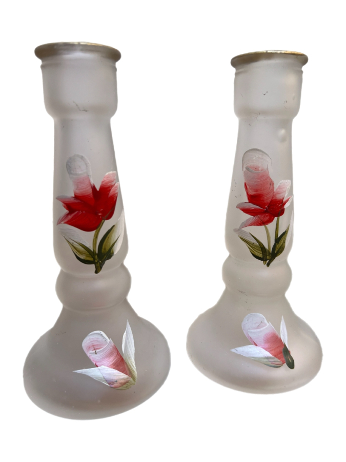 EL BOYAMASI ÇİÇEK DESENLİ CAM VAZO ÇİFTİ