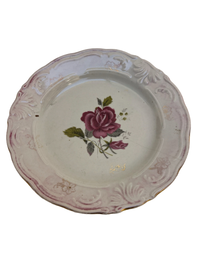 İSTANBUL PORSELEN DAMGALI KABARTMA KENARLI GÜL DESENLİ TABAK