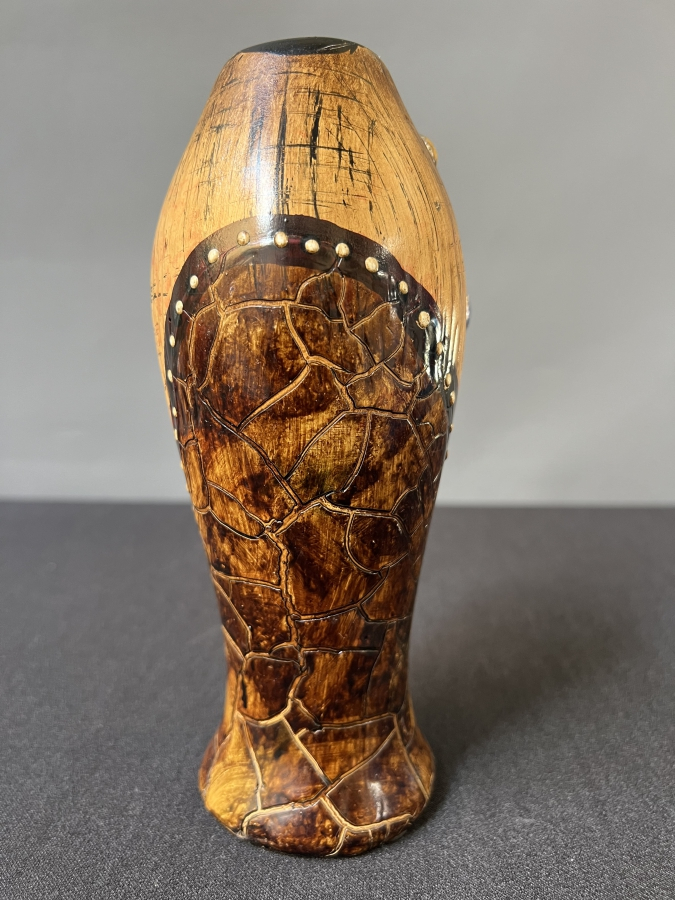 EL YAPIMI YAKMA DESENLİ AHSAP VAZO