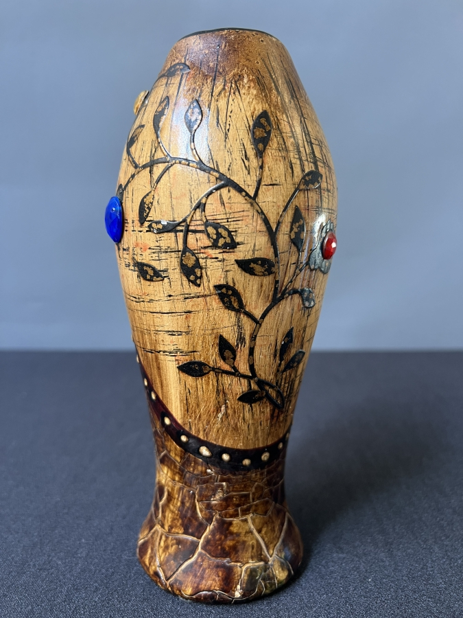 EL YAPIMI YAKMA DESENLİ AHSAP VAZO