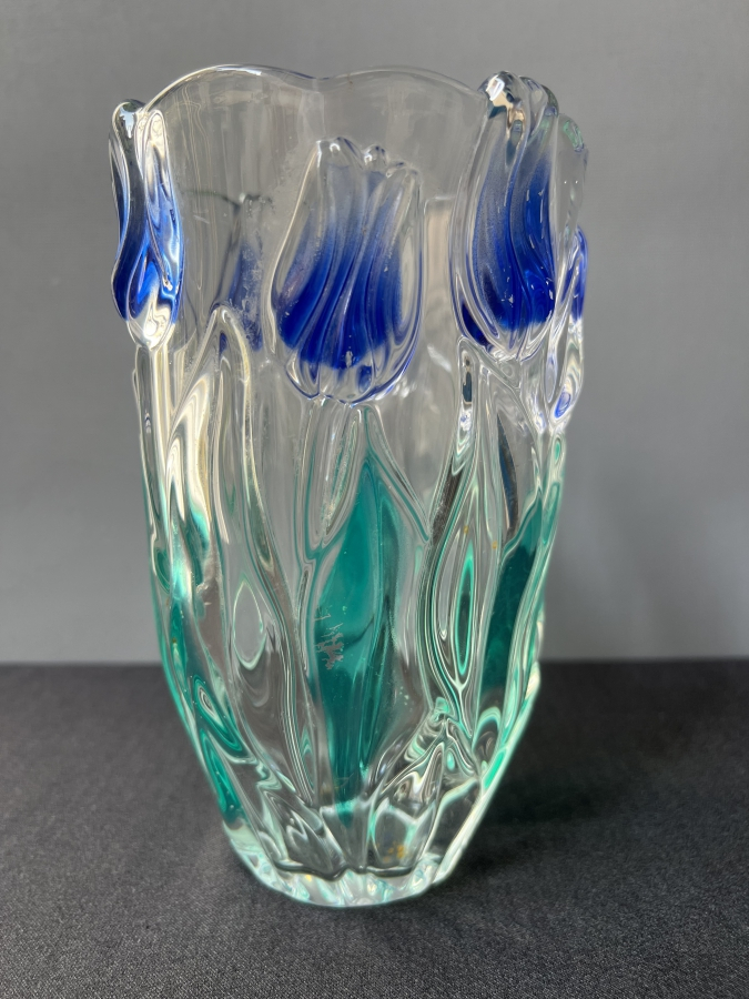 MAVİ LALE DESENLİ CAM VAZO