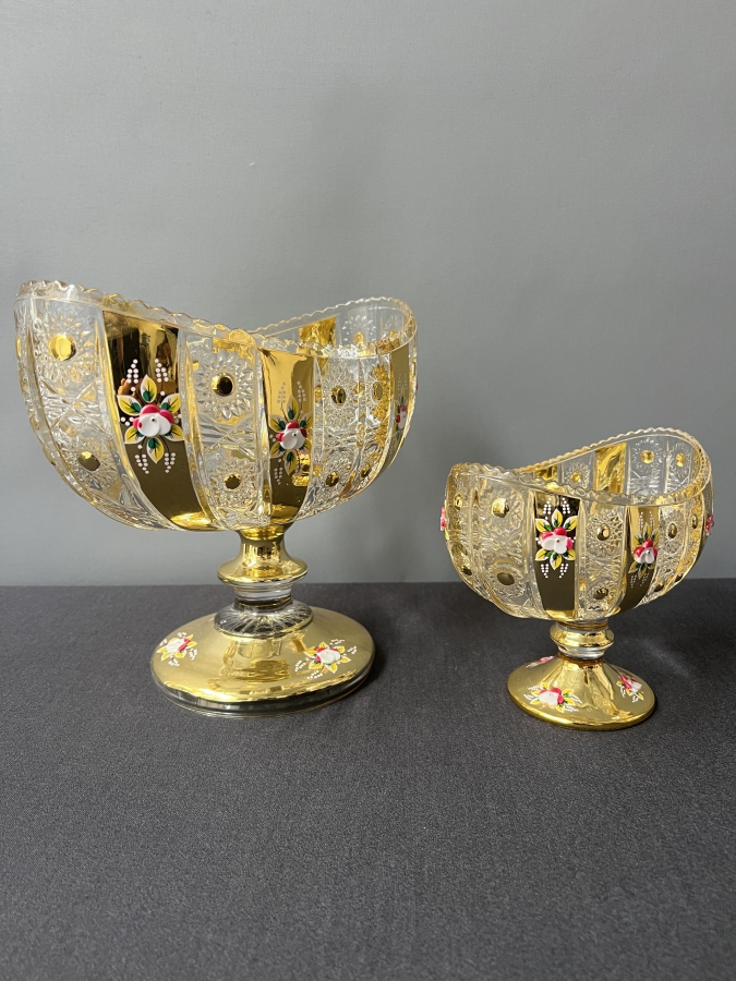 İKİLİ ALTIN YALDIZLI AYAKLI KASE