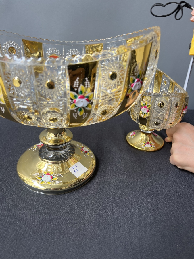 İKİLİ ALTIN YALDIZLI AYAKLI KASE