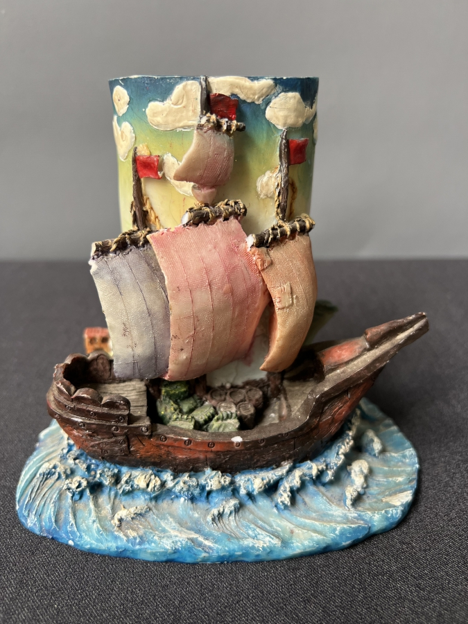 DEKORATİF GEMİ VE DALGA FORMUNDA KALEM/KÜÇÜK EŞYA STANDI