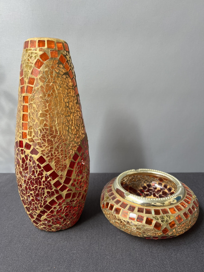 MOZAİK CAM VAZO VE KÜLLÜK SETİ